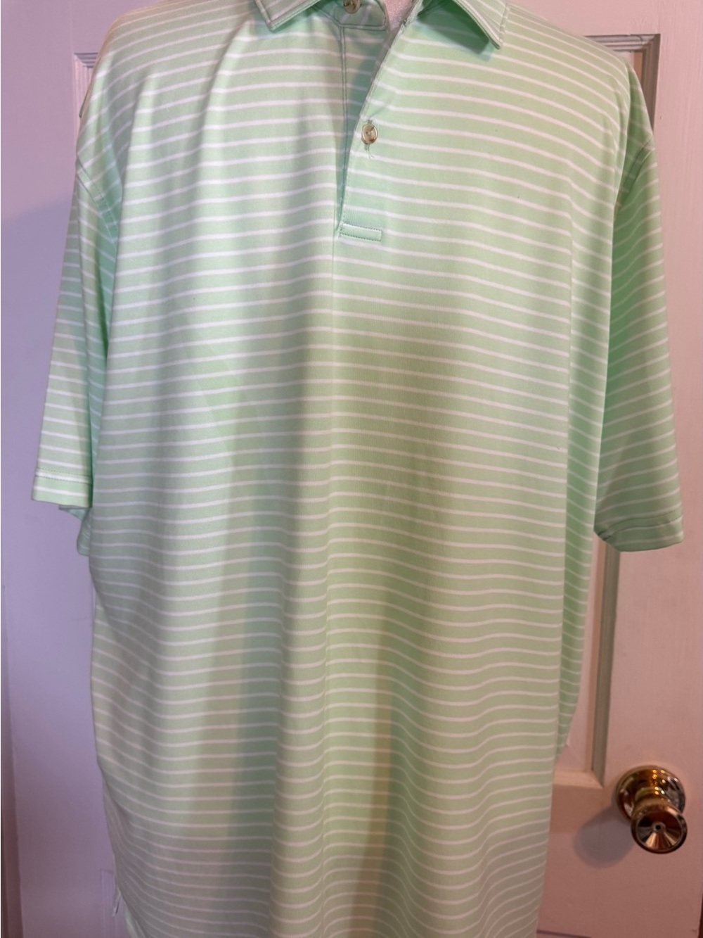 Peter Millar Mint Green and White Striped Seaside Performance Polo XL